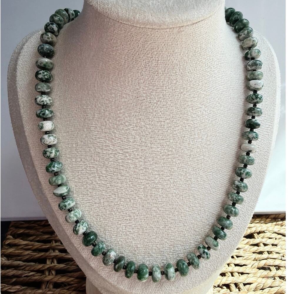 Tree Agate & Black Spinel Beaded Necklace 18.75"